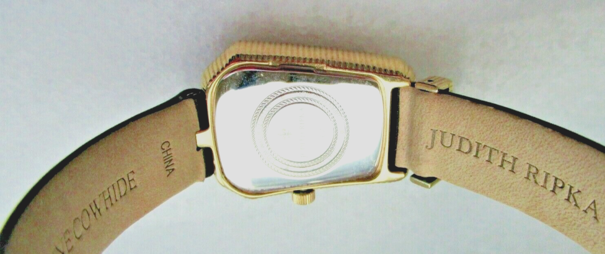 Judith Ripka Deco Gold-tone Stainless Steel Black Leather 