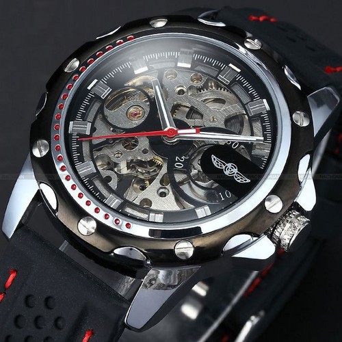 Orologio automatico da uomo tipo sportivo-meccanismo visibile  Oblò-Cinturino | eBay