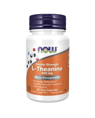 NOW FOODS L-Theanine Double Strength 200 mg 60 Veg Capsules Exp 8/28
