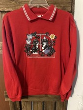 Vintage Bobbie Brooks Grandma Collar Style Cat Sweatshirt Womens M Red Graphic