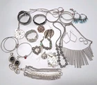 Vtg Now Silver Tone Costume Jewelry Lot Mostly Unsigned Necklaces Bracelets More