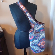 Boho fabric Sling Crossbody Hippie Bag Purse- Extra Front Pockets Open and Zip