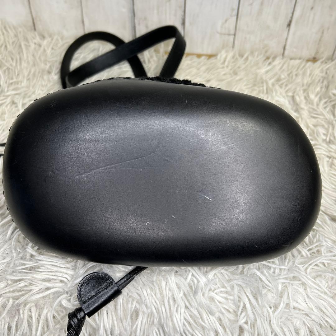 FENDI Drawstring Logo Pecans Shoulder Bag Tote Bag FF Black USED thumbnail 11