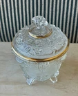 1950 Jeanette Glass Co. Grapevine Pattern Candy Jar with Gold Trimmed Rim