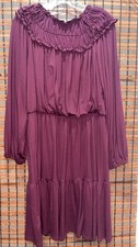 Ann Taylor Maroon Long Sleeve Dress Smocked Neck Size Medium