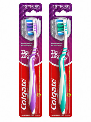 2x Colgate ZigZag Soft Zahnbürste weich Erwachsene Zungenreiniger Handzahnbürste