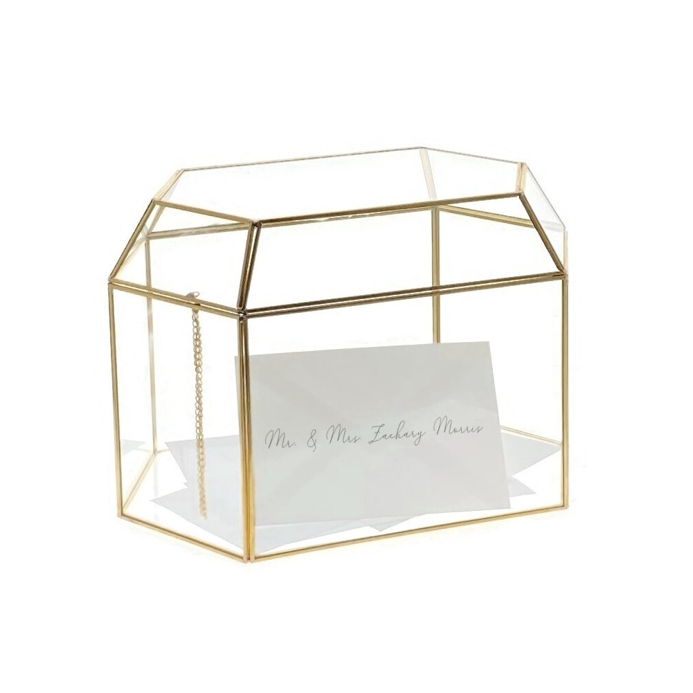 OnDisplay Luxe Gold Frame Glass Wedding Card Box w/Lid - Gift/Money Keep Box
