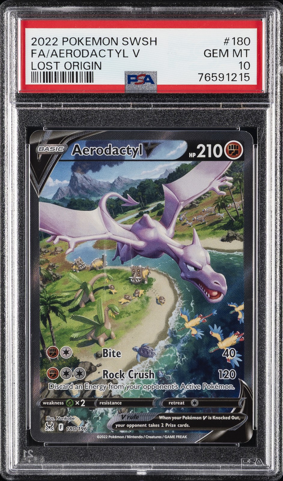 2022 POKEMON SWORD & SHIELD LOST ORIGIN #180 FULL ART/AERODACTYL V PSA 10