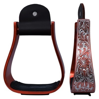 KK HILASON 3'' Neck Western Aluminium Horse Stirrups Floral Engraved
