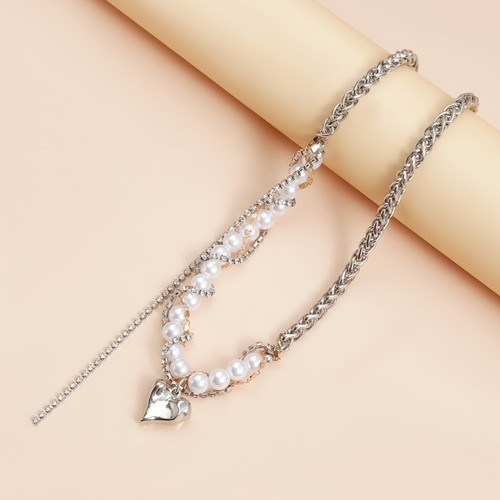 Unique Sweet Edgy Pearls Heart Necklace Adjustable Chain Trendy Jewelry Gift - Picture 4 of 8