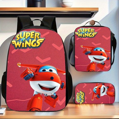 Super Wings Backpack lightweight polyester 15 compartment adjustable straps