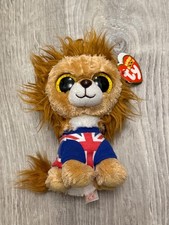 TY Beanie Boo Hero Lion Plush UK Exlsuive England Flag Glitter Eyes Tags  NEW