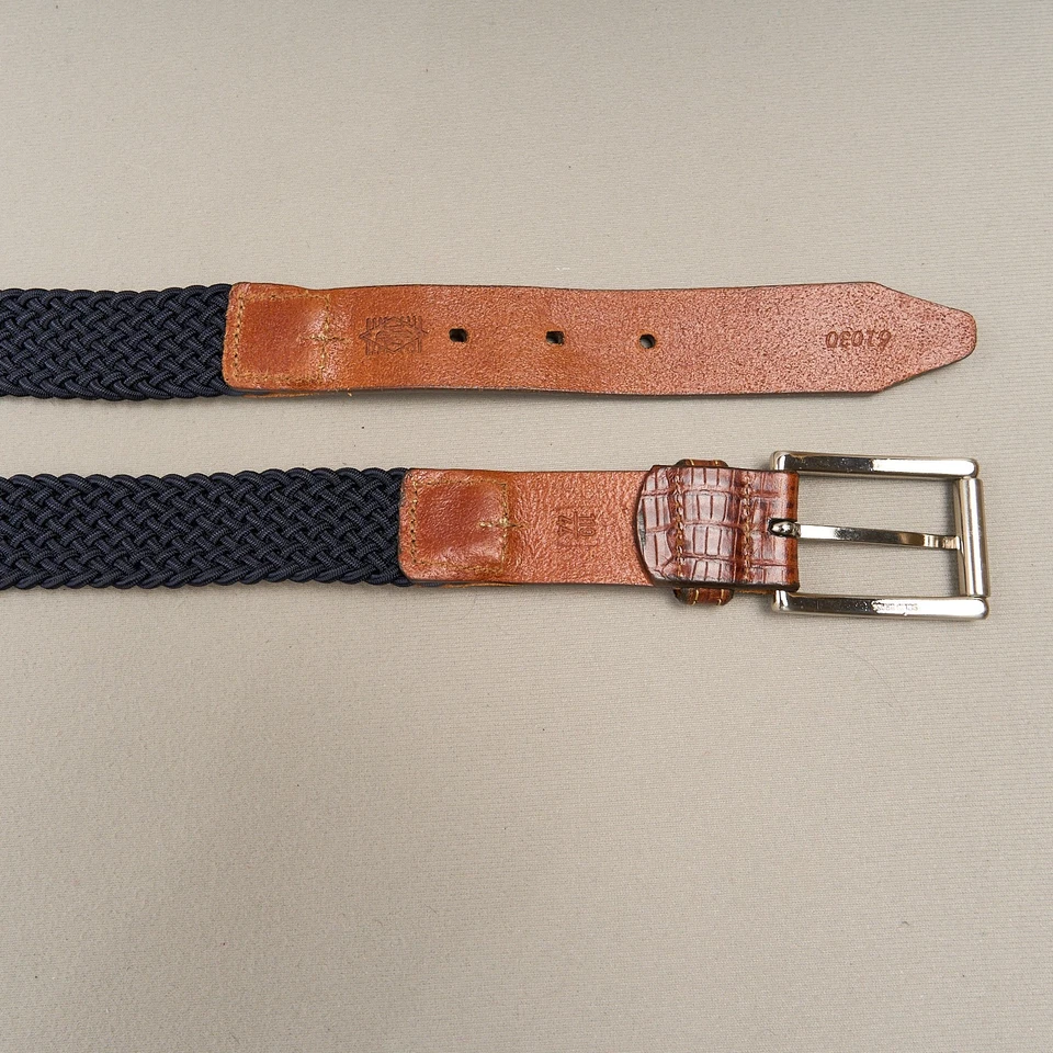 Cinturón Martin Dingman Para Hombre Azul Tejido Elástico Plateado Hebilla Cuero Foto 3 de 4