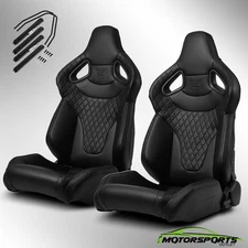 2x Black Stitching PVC C-Series Reclinable Left/Right Racing Seats W/Slider