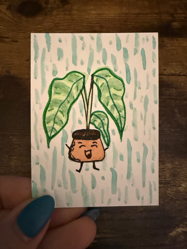 Original ACEO Watercolor Cute Whimsy Calathea Plant #3 Mini Art By mdesigns316