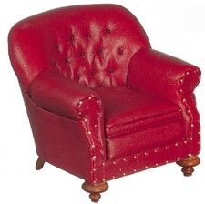 Fauteuil De Maison De Poupée Club 1880 En Cuir Rouge JBM Miniature De Salon