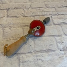 Vintage Hand Drill Eggbeater Style Wood Handle Red Gear Made in USA