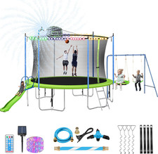 12FT 14FT Trampoline with Slide, Swings, Basketball Hoop  Ladder for 5-7 Kids