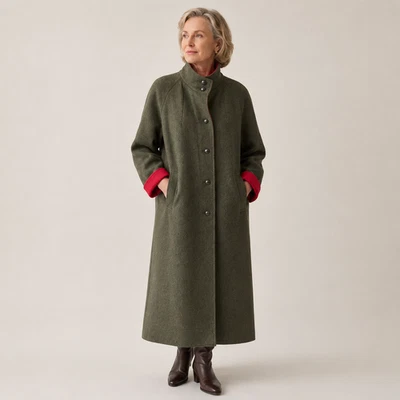 Manteau en loden Aquila femme taille 22 laine vierge vert rouge vintage élégant - Photo 1/4