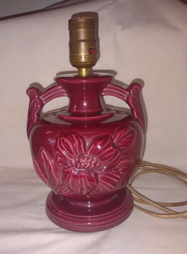Vtg Urn Table Lamp Maroon CA Art Pottery Style/McCoy?Shawnee?Red Wing?
