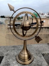 11" Antique Brass Armillary Sphere w/ Arrow – Nautical Maritime Engraved Globe