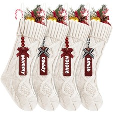 4Pack Personalized Christmas Stockings with Wooden Name Tags, 18 inches Xmas ...