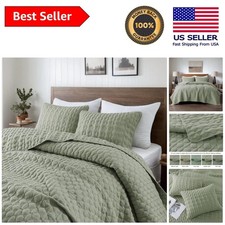 Oversized California King Quilt Set, Sage Green - 3-Piece Lightweight Bedding
