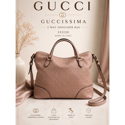 GUCCI Guccissima Bree Medium Foldover Tote Pink Leather 2-Way Crossbody Bag