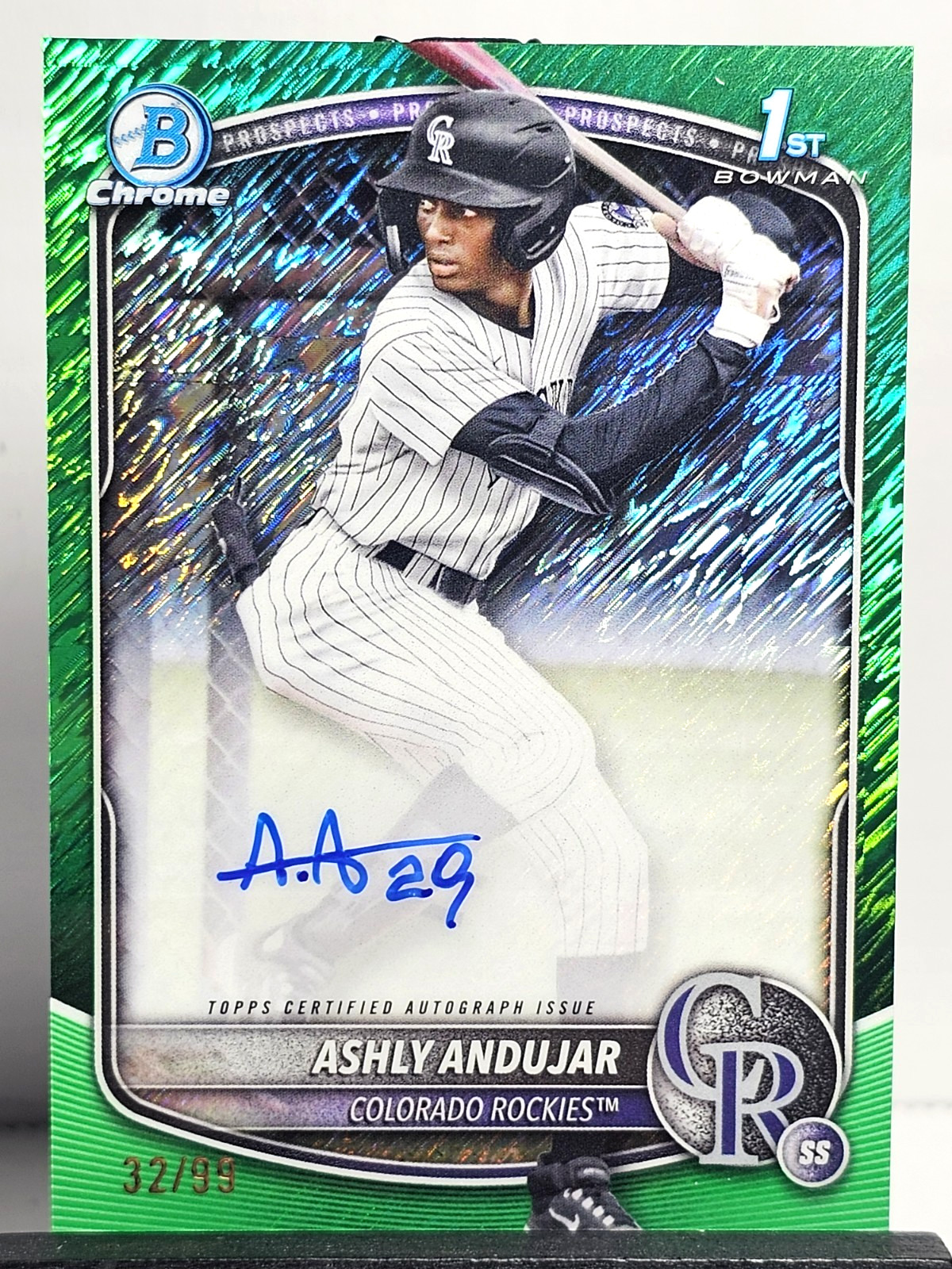 2025 1st Bowman Chrome ASHLY ANDUJAR Green Shimmer Auto /99 COLORADO ROCKIES!!!
