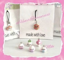 Tiny HANDMADE Phone Charms, Onigiri Rice Ball, Mushroom, Shrimp, Cookie