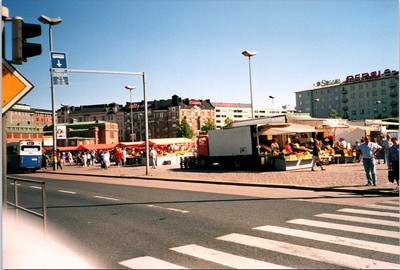 1990s Found Photo Finland - Tourists Shopping For Flowers Helsinki City Square