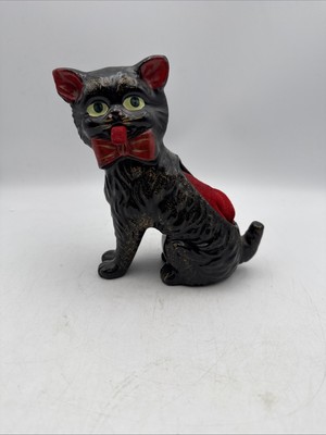 Vintage Japan BLACK Ceramic CAT Sewing PIN CUSHION