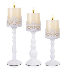 Candle Holders for Pillar Candles Set of 3 White Vintage Tall Candle Holders ...