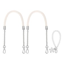 2Pcs 23.6Inch PU Leather Purse Strap with Pendant Cream, Silver Chain 