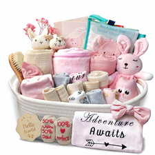 27-Piece Baby Girl Shower Gift Basket Set - Newborn Essentials, Large Pink Gift