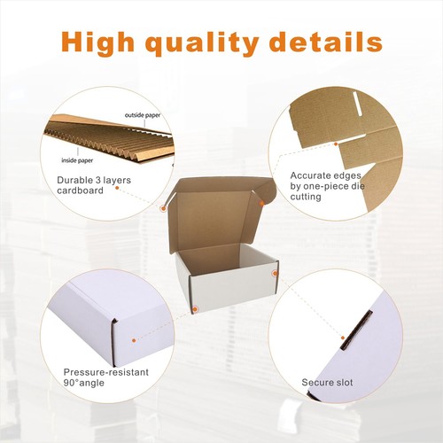 CH-BOX 7x6x3'' Corrugated Mailers, 25 Pack, Cardboard Shipping 7x6x3'', White - Picture 3 of 7