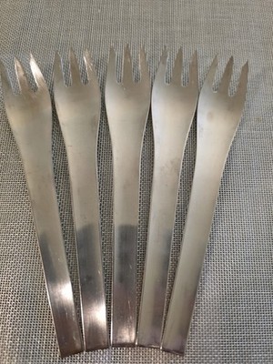 5 pc Very Rare Dessert Cake Forks Georg Jensen Blue Shark Siune Stainless Steel
