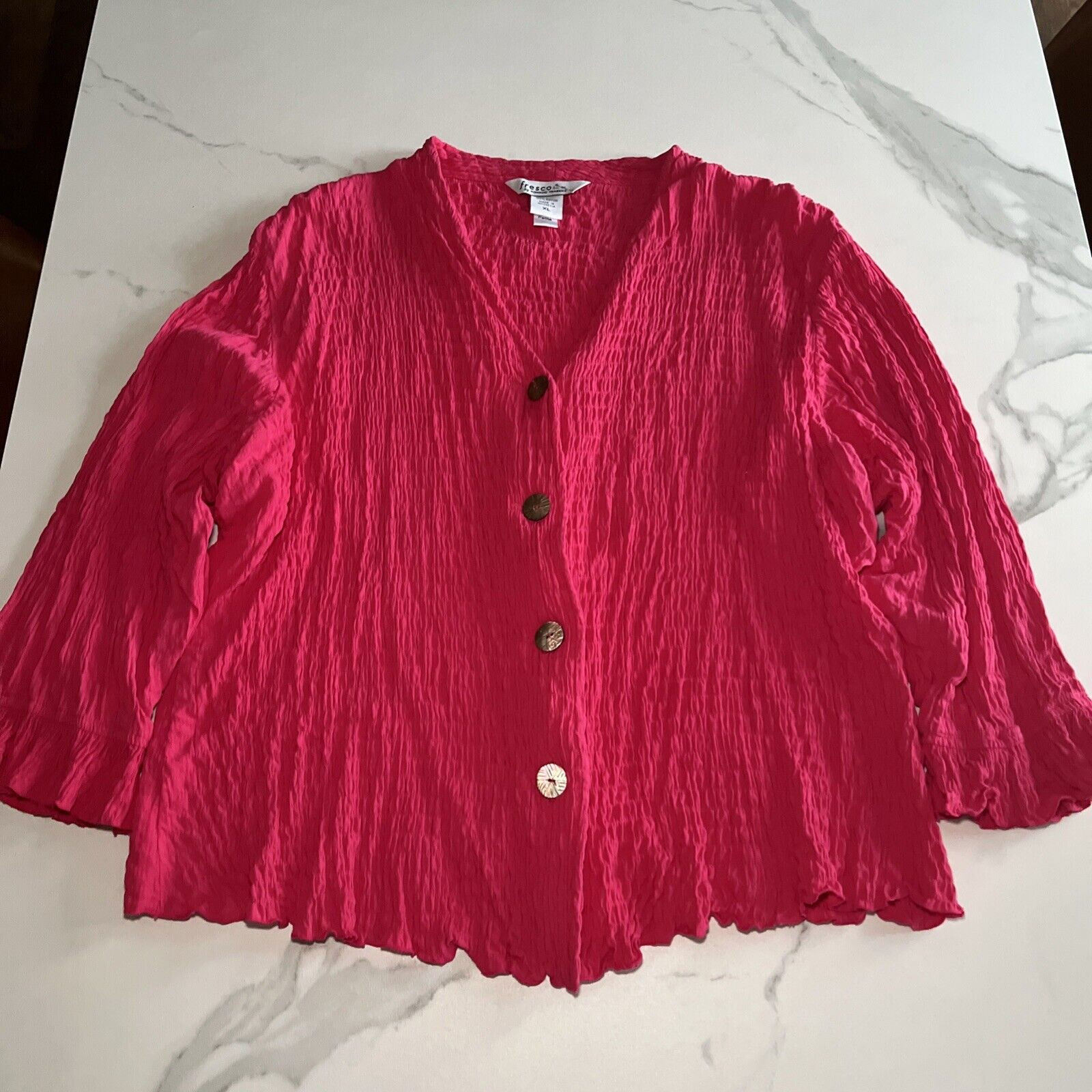 Nomadic Traders Fresco Crinkled Button Front Cardigan XL Bright Pink
