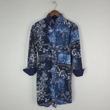 Ralph Lauren Knit Oxford Shirtdress Women Medium Blue Floral Paisley Long Sleeve