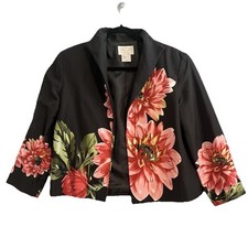 Silk Blazer Jacket Womens Size M Floral Beaded Occasion Career VTG Resort Cruise