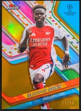 2024-25 Topps Finest UEFA Bukayo Saka #77 True Gold Refractor /50 SP