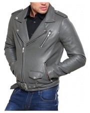 New Mens Leather Jacket real lambskin coat biker motorcycle racer cafe Slim M727