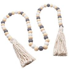  Farmhouse Bead Garland Wooden Bead String with Tassel Decorative Art Bead