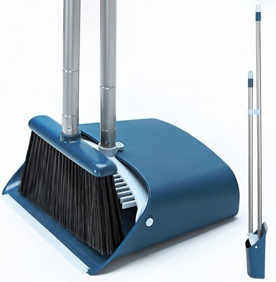 Standing Dustpan & Broom Set W/ 52'' Long Extendable Handle Home Indoor Kitchen