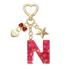 Cute Initial Letter Keychain, Letter-N Keychains for Women Girls Bling Red