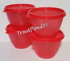TUPPERWARE Refrigerator Bowls 14oz  Raspberry Red Nesting Stacking Bowl Set 4