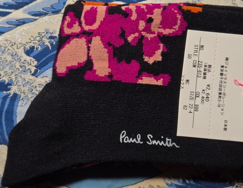 Paul Smith Women Japanese Socks Distorted Flora Black Orange UK 3 - 6 Cotton Mix - Picture 4 of 5