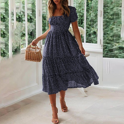 Langes Maxi-Strandkleid Sommer Boho Blumen Damen Abend Party Sommerkleid USA - Bild 11 von 18
