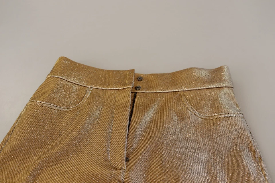 Pantalones Cortos DOLCE & GABBANA Metálicos Dorado Algodón Cintura Media Pantalones calientes s.IT46/US12/XL Foto 4 de 4