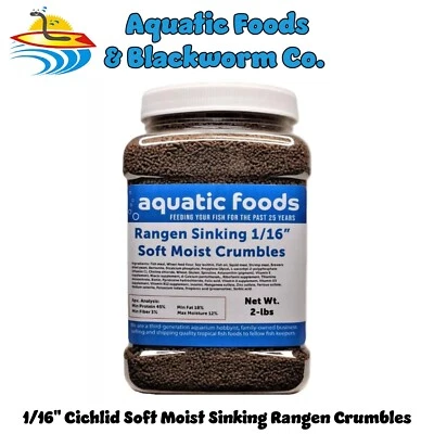 RANGEN SOFT BITS 1/16" Soft Moist Sinking Rangen Pellets. Cichlids, Axolotls, Snails, Shrimp. JAR